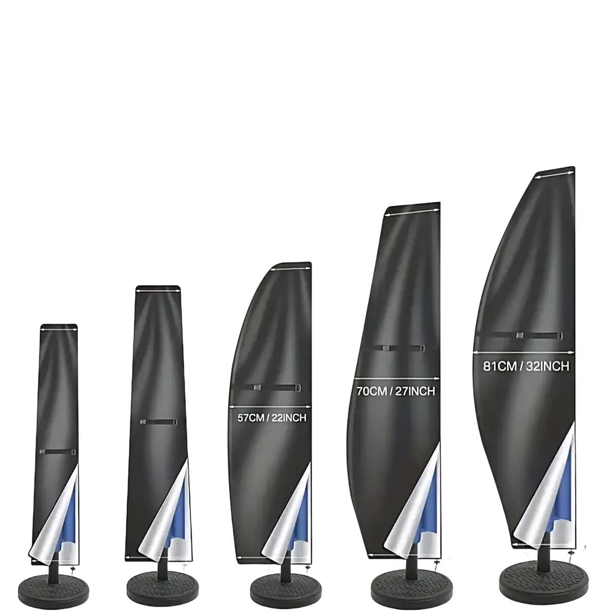 Black waterproof cantilever parasol cover with reinforced seams and durable weather-resistant fabric
