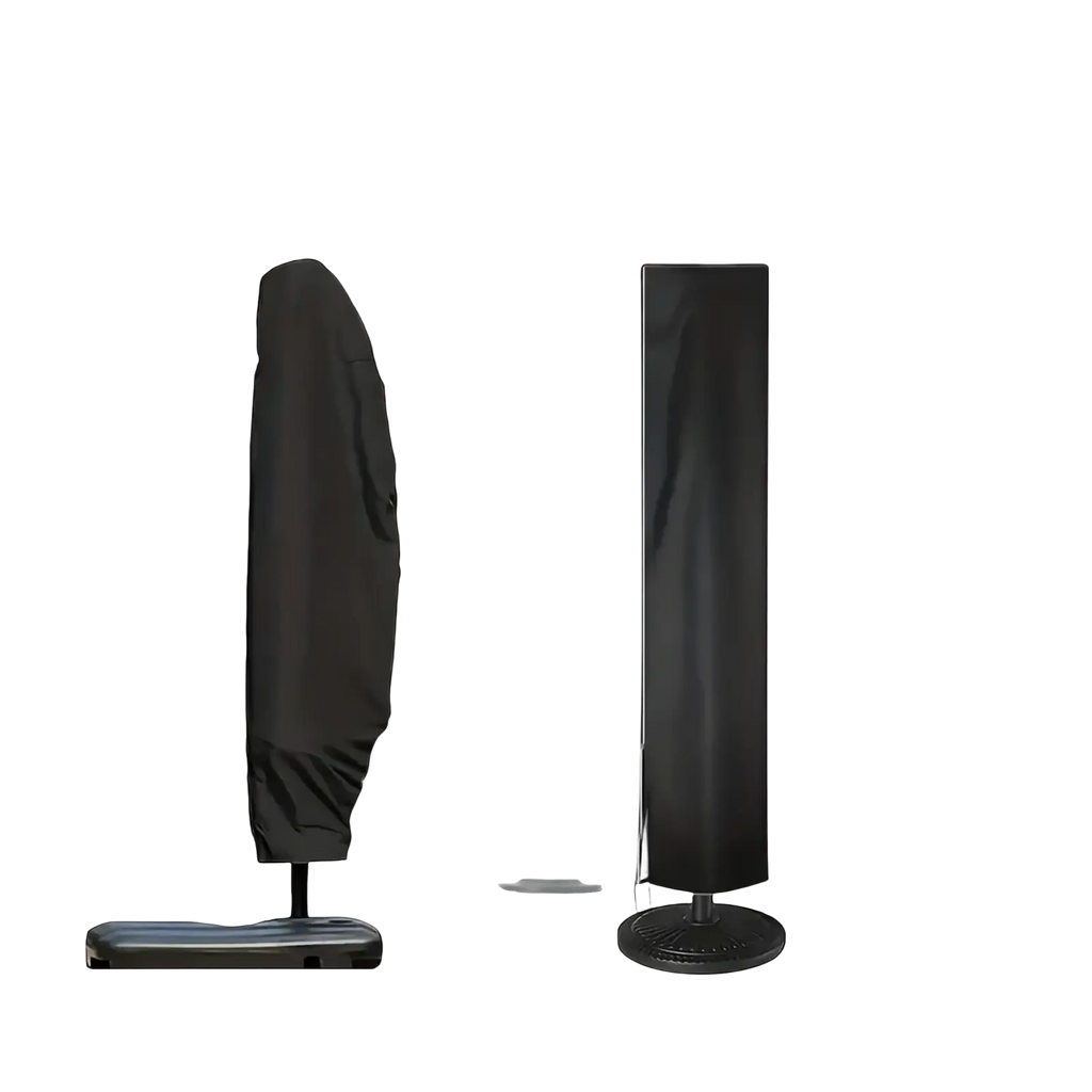 Black waterproof cantilever parasol cover made of weather-resistant material with sturdy zipper and drawstring closure