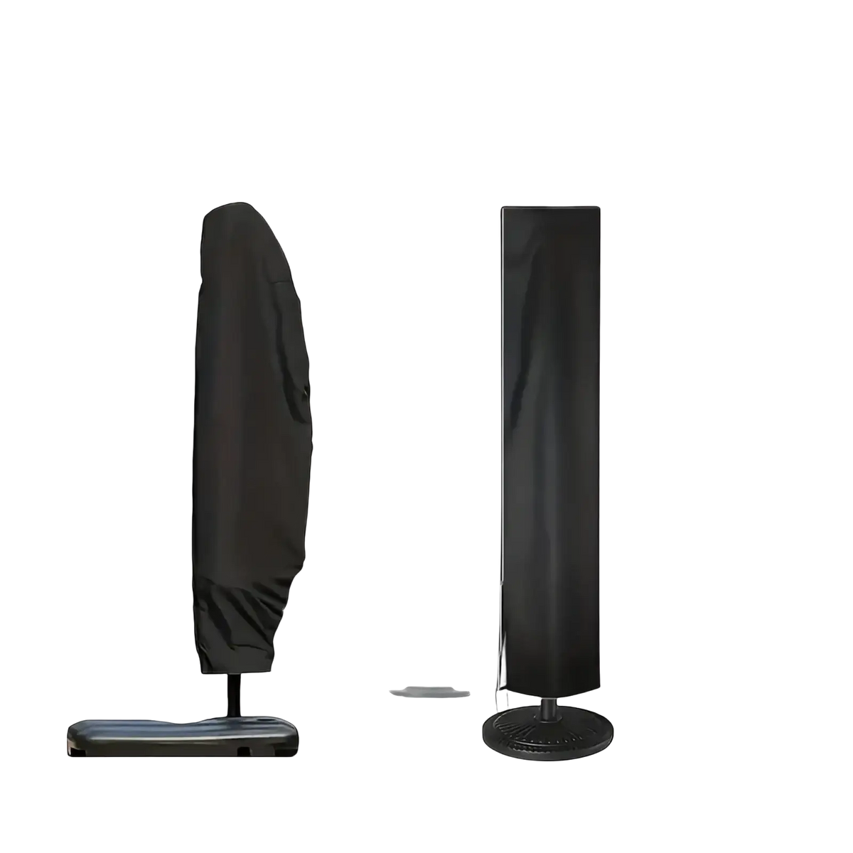 Black waterproof cantilever parasol cover made of weather-resistant material with sturdy zipper and drawstring closure