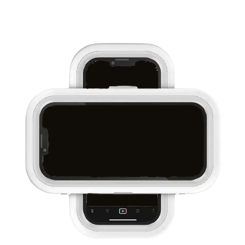 White rectangular waterproof case with rounded edges and minimalist design for 360 degree rotating shower phone holder
