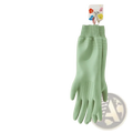 Light green durable rubber waterproof dishwashing gloves for women with ribbed wristband and textured grip on fingers