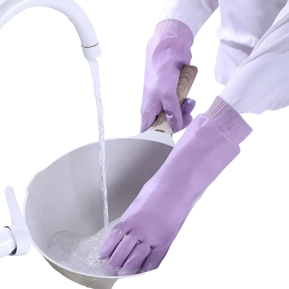 Purple waterproof dishwashing gloves for women with ribbed cuff made of rubber for effective waterproof dishwashing use