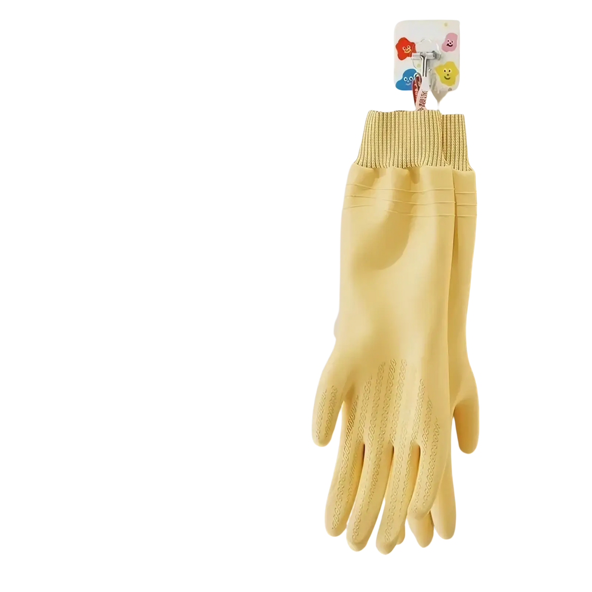 Yellow waterproof dishwashing gloves for women with ribbed cuffs and textured grip on fingers for enhanced usability