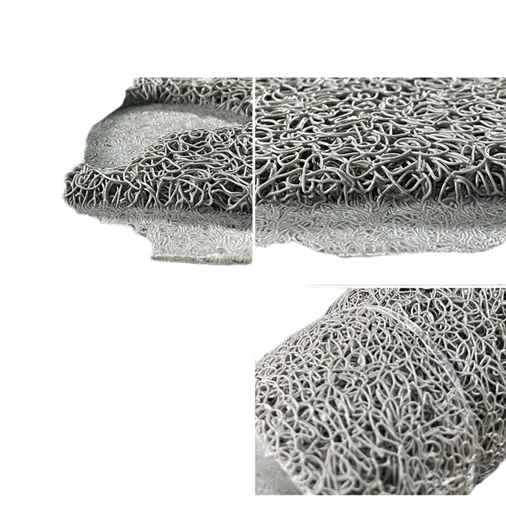 Gray woven mesh waterproof feeding mat with textured surface and raised circles for dog feeding or cat litter use