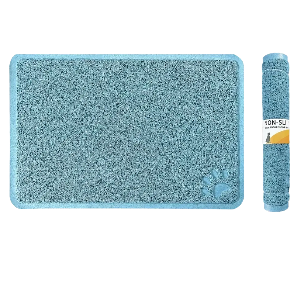 Light blue textured non-slip feeding mat with subtle paw print design for use as waterproof dog feeding mat or litter mat