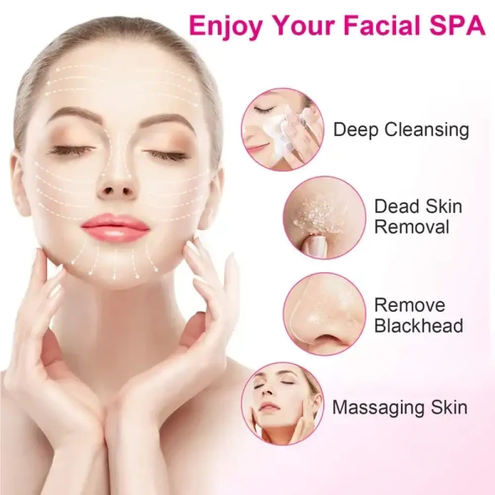 5-in-1 waterproof electric facial cleansing spin brush with pink gel-like facial spa mask for deep cleansing and rejuvenation