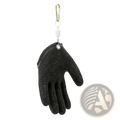 Black textured waterproof fishing glove-shaped keychain with anti slip grip and metallic carabiner clip