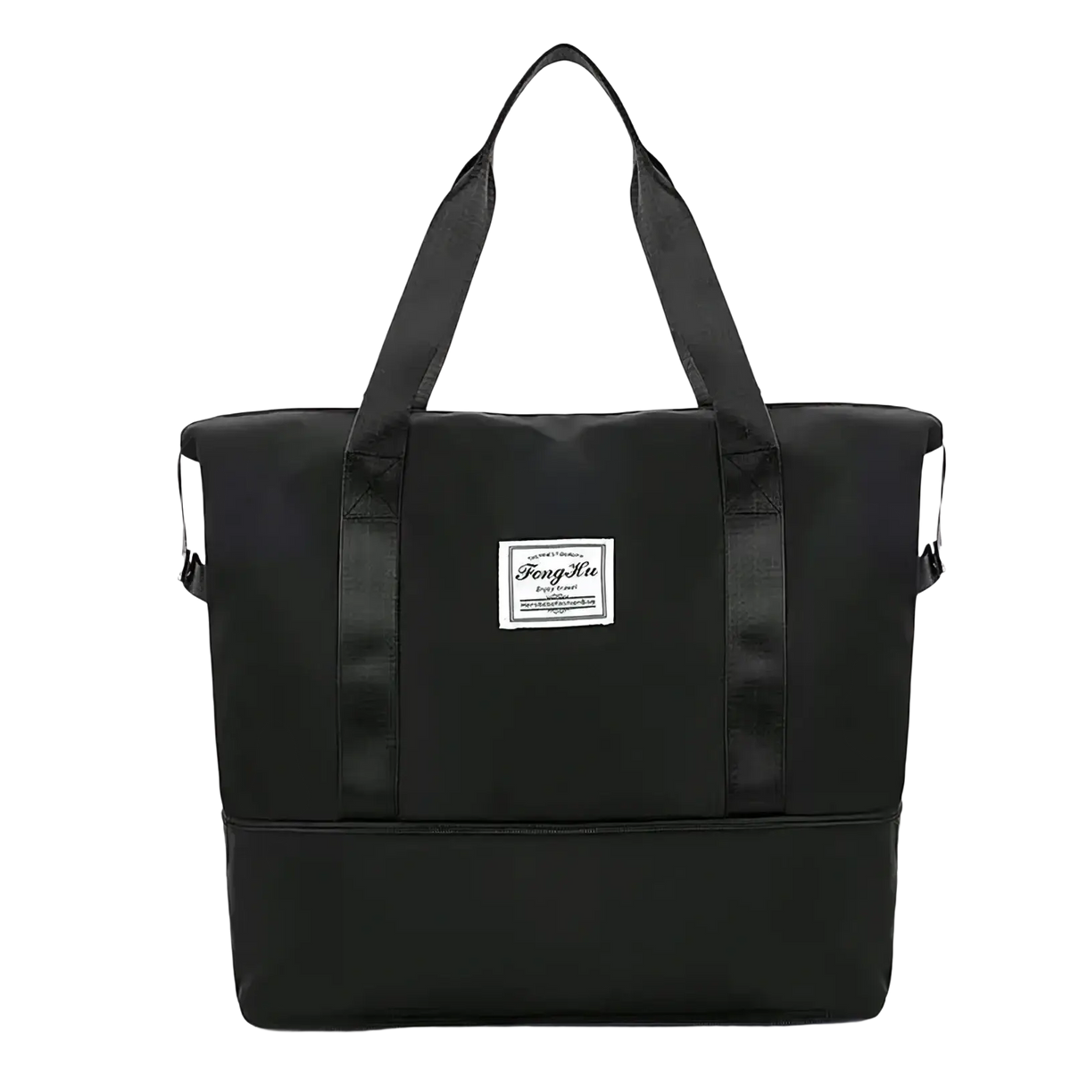 Black fongxue waterproof foldable travel duffel bag with sleek durable fabric and contrasting black handles