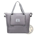Gray hong fu waterproof foldable travel duffel bag with two compartments and fabric handles for convenience