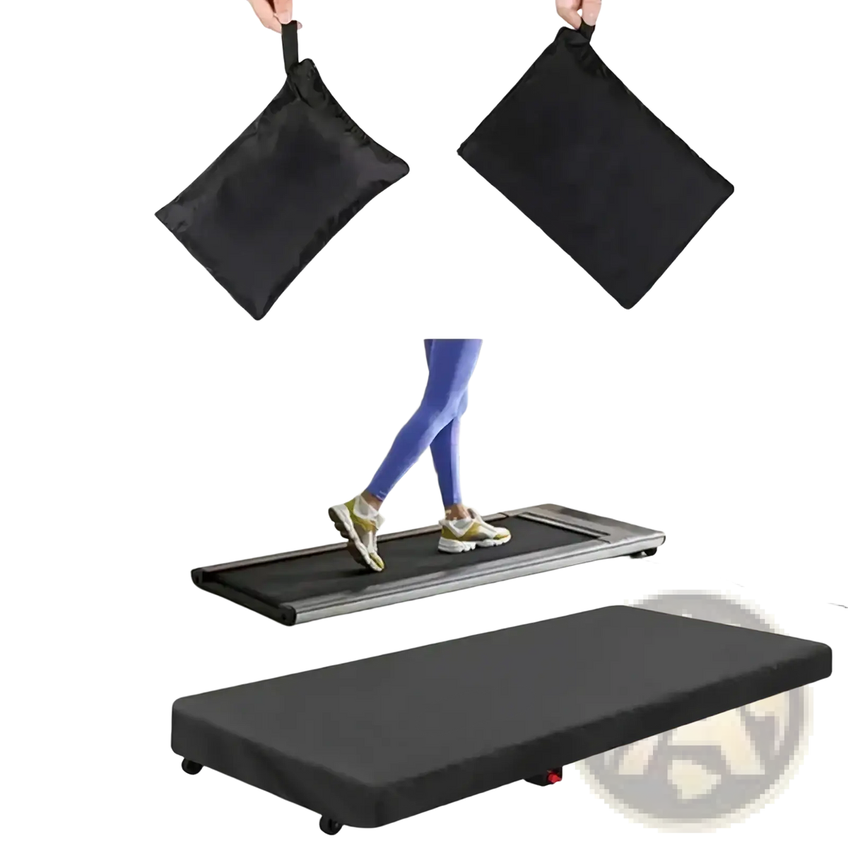 Black waterproof folding treadmill cover made of durable material with compact storage bag included for dust protection