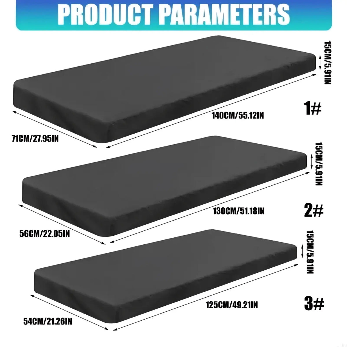 Black waterproof folding treadmill cover with elasticized edges and varying dimensions for dust protection