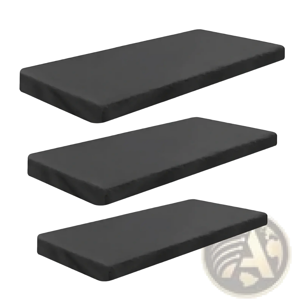 Three black rectangular cushion pads for a waterproof folding treadmill cover dust shield accessory