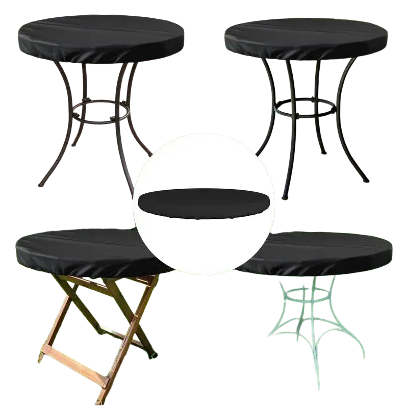 Black round garden table cover made of durable oxford cloth with smooth finish for waterproof table covers