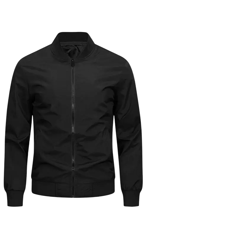 Black waterproof hiking jacket men windbreaker with sleek matte finish and subtle stitching details for autumn hiking
