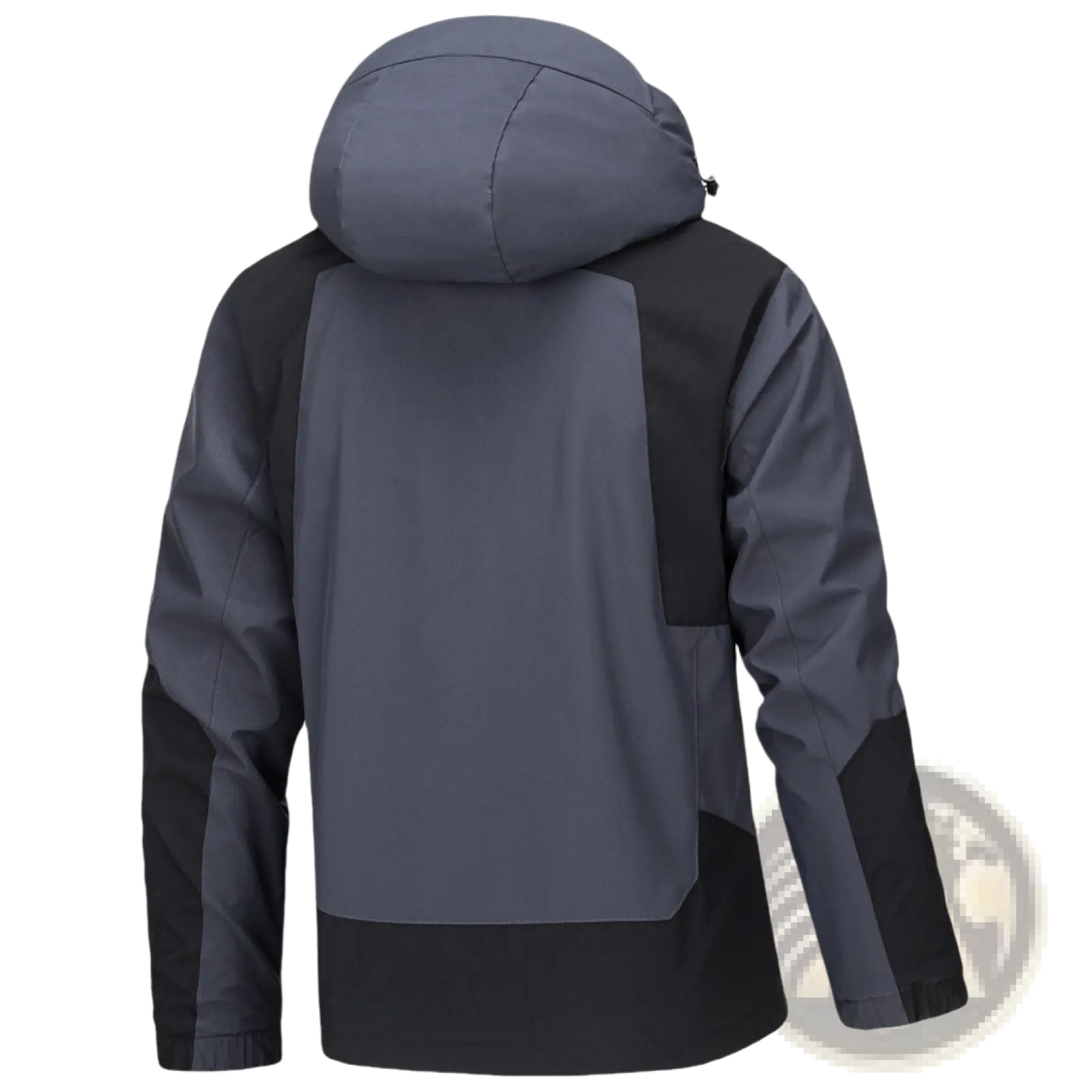 Dark gray and black two-tone waterproof hooded outdoor shell jacket for men and women with detachable hood