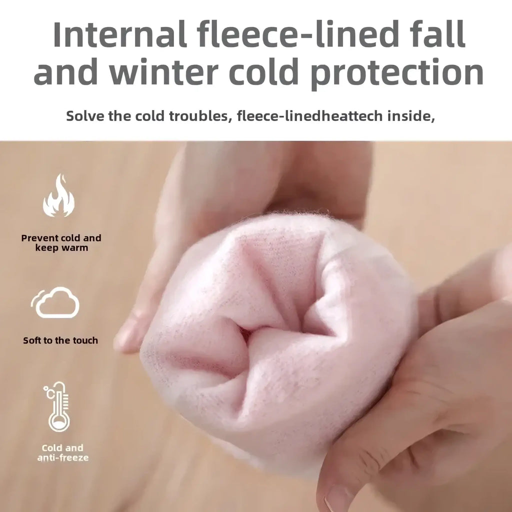 Soft pale pink fleece-lined thermal socks designed for fall and winter cold protection with waterproof kitchen gloves for cleaning