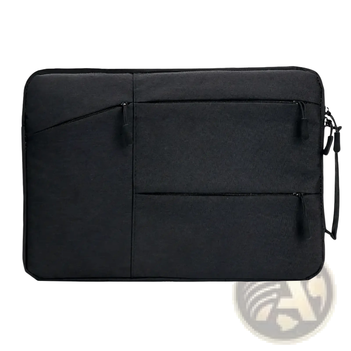 Black fabric waterproof laptop sleeve briefcase with multiple zippered compartments and side handle for 13 to 16 inch notebooks