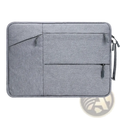 Gray textured waterproof laptop sleeve briefcase with zipper compartments and side handle for 13 to 16 inch notebooks