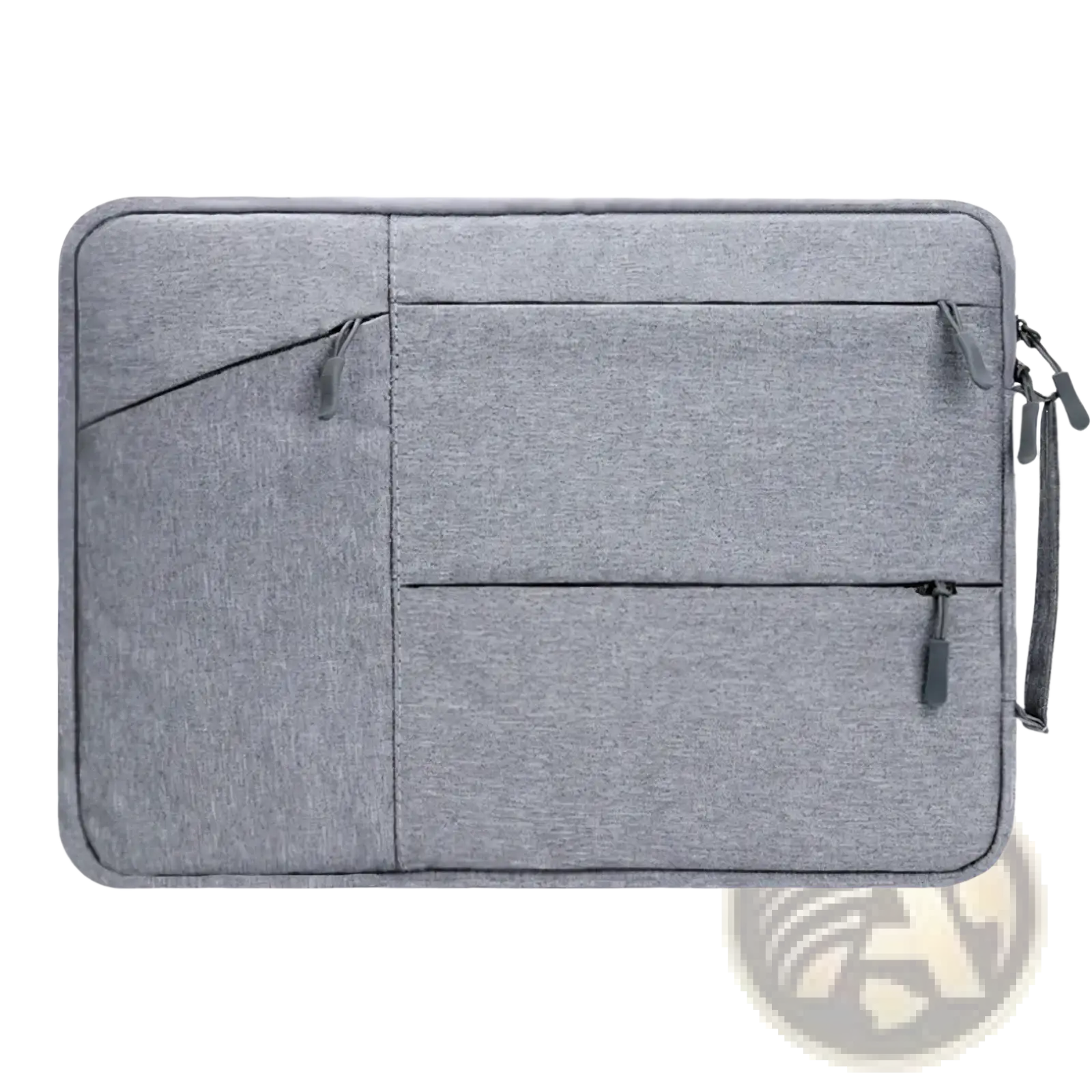 Gray textured waterproof laptop sleeve briefcase with zipper compartments and side handle for 13 to 16 inch notebooks