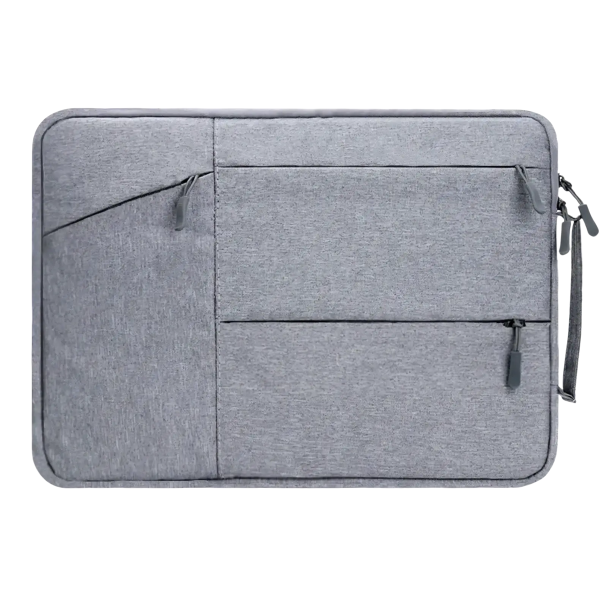 Gray textured waterproof laptop sleeve briefcase with zipper compartments and side handle for 13 to 16 inch notebooks