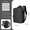 Black waterproof laptop travel backpack with separate computer compartment and external USB charging port viewed from back