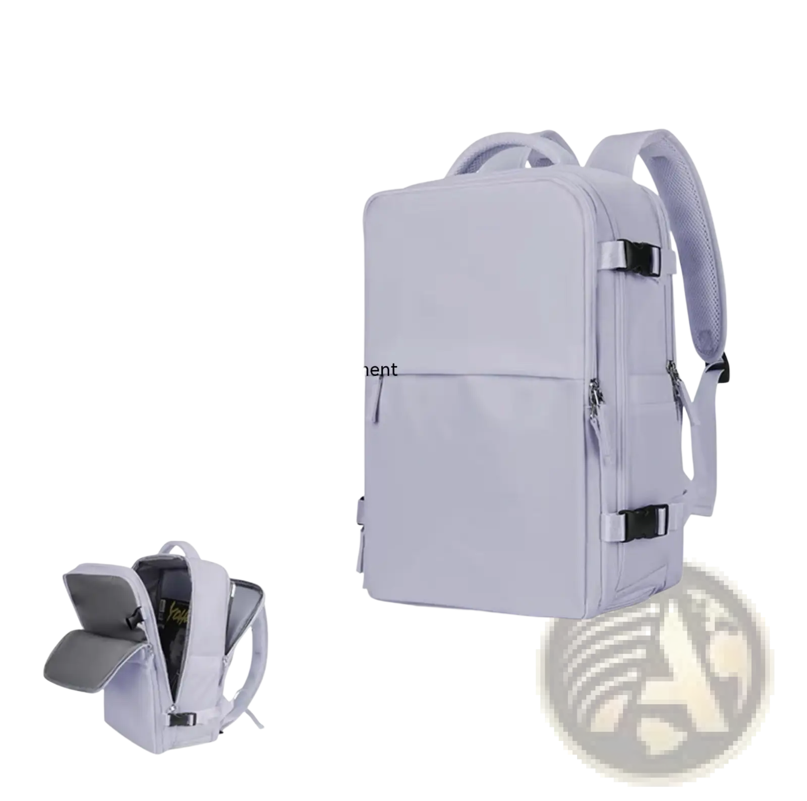 Light purple waterproof laptop travel backpack with separate computer compartment, breathable sponge back pad, and usb port