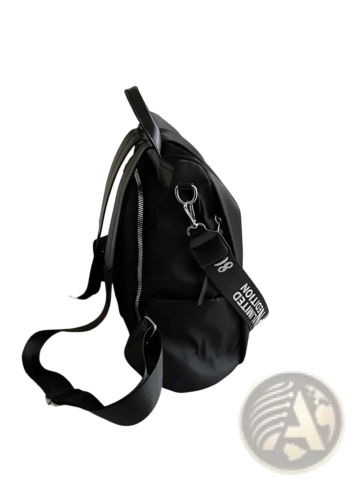 Black waterproof large capacity nylon travel backpack with pu leather trim adjustable straps and detachable crossbody strap