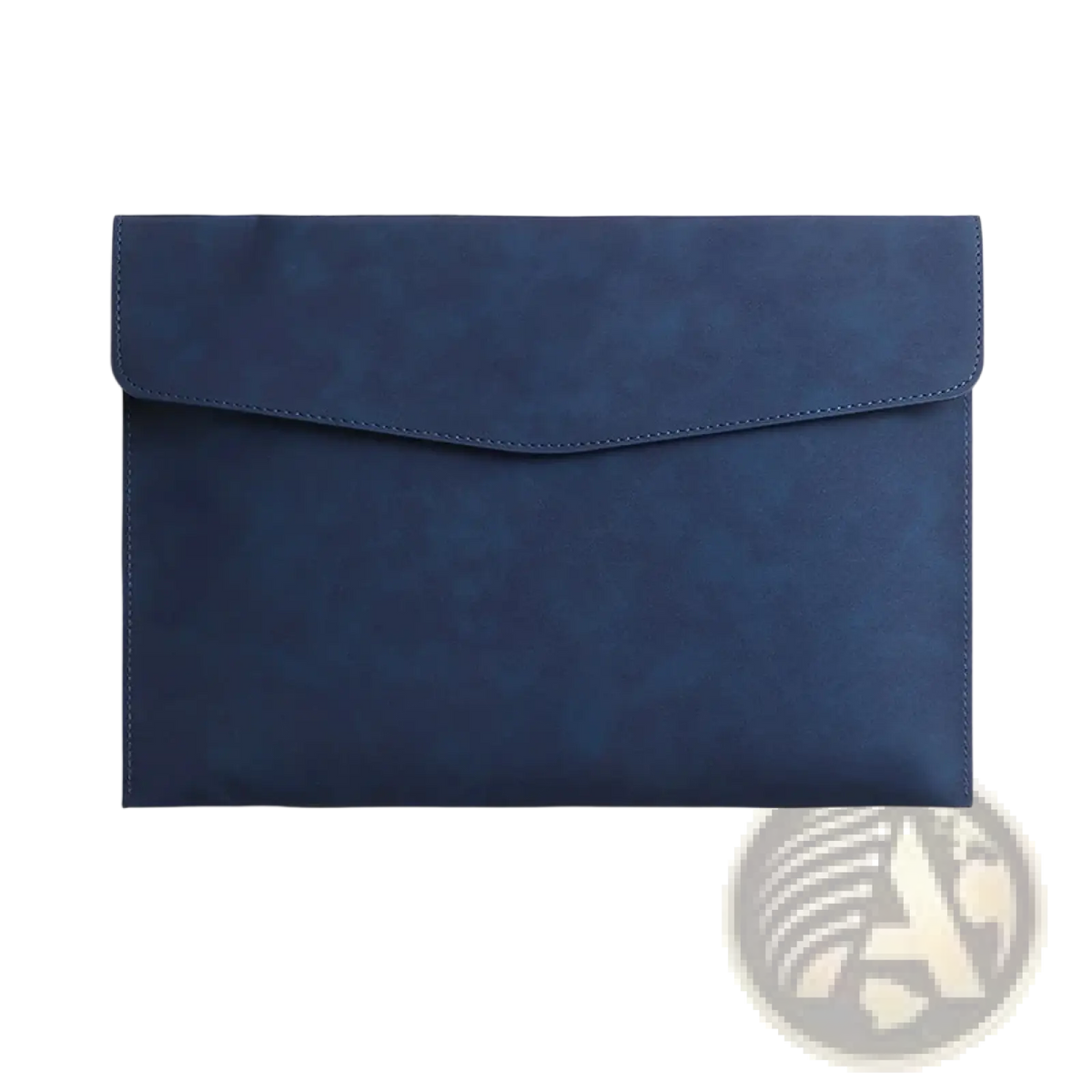 A sleek navy blue waterproof leather a4 envelope-style laptop sleeve with textured finish and stitched flap closure