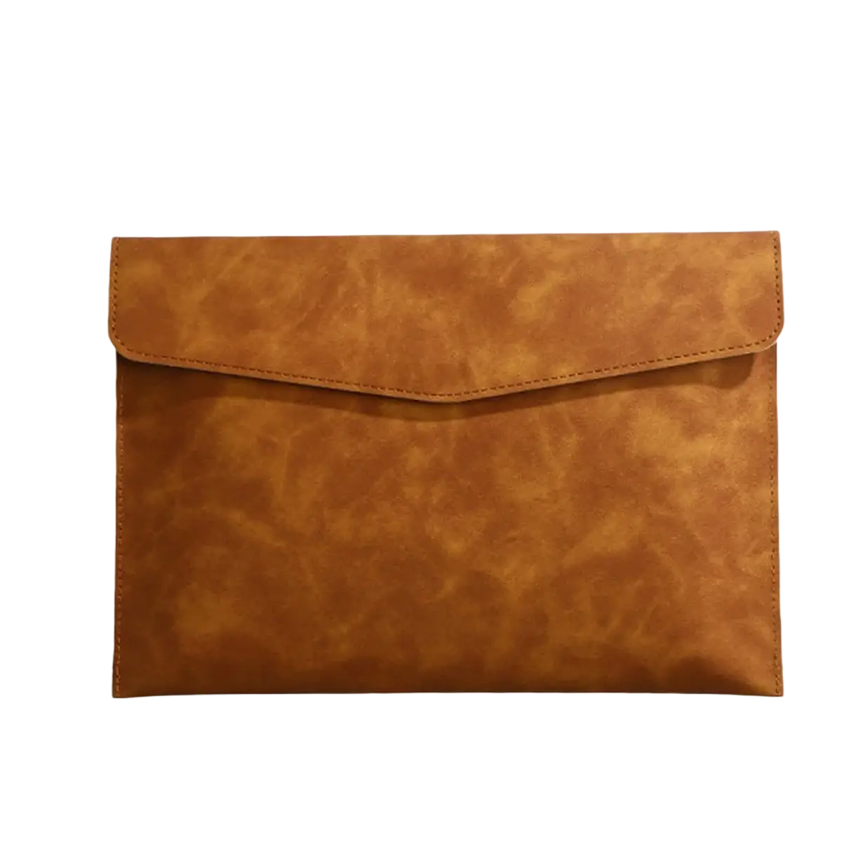 Brown waterproof leather document bag a5 laptop sleeve made of textured faux leather with stitched edges