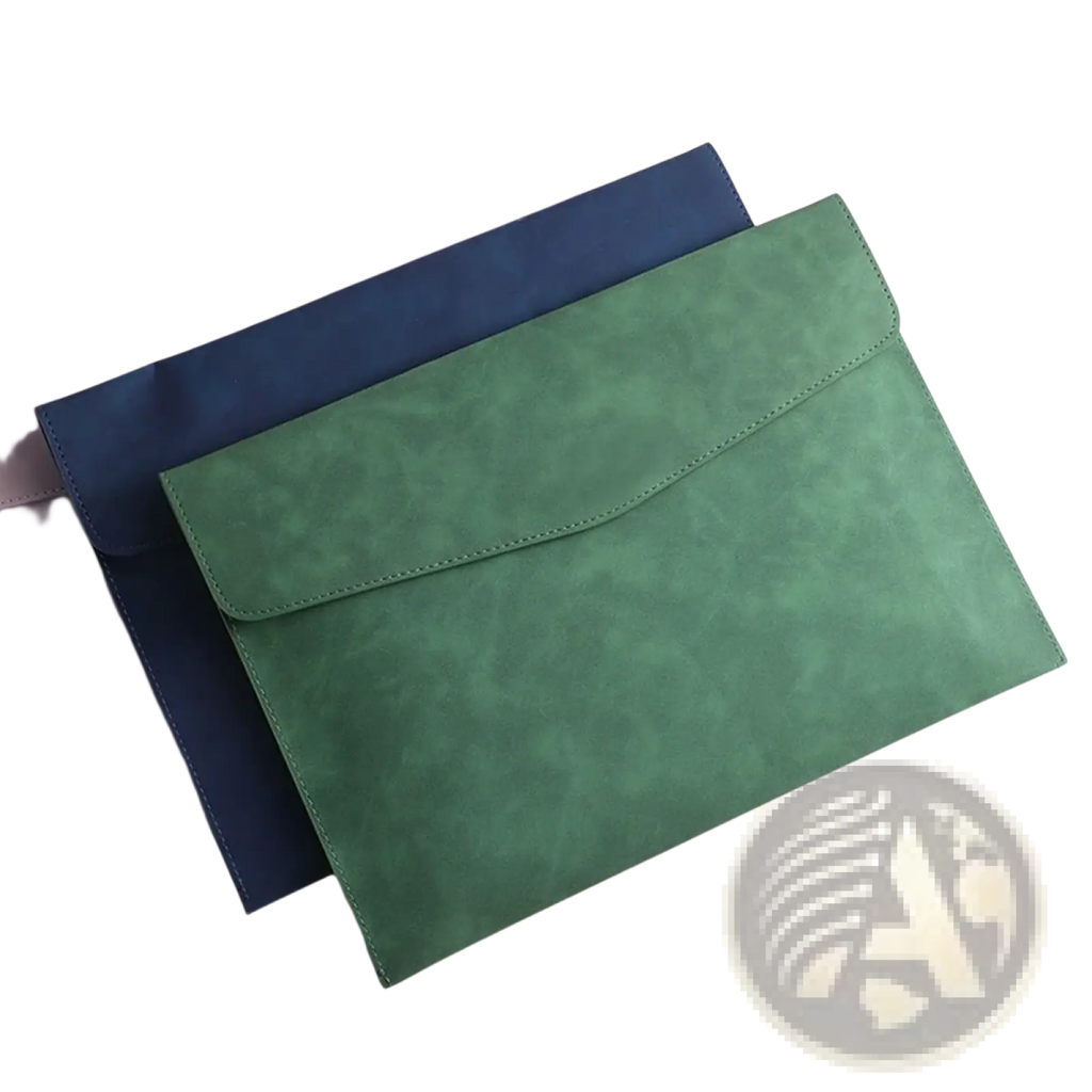 Waterproof leather document bag green with textured matte finish and stitched flap closure for A4 A5 organizer
