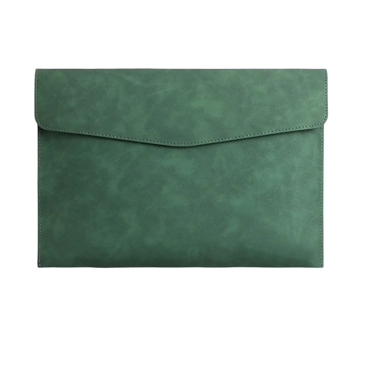 A sleek dark green waterproof leather document bag a4 laptop sleeve with textured faux leather and precise stitching