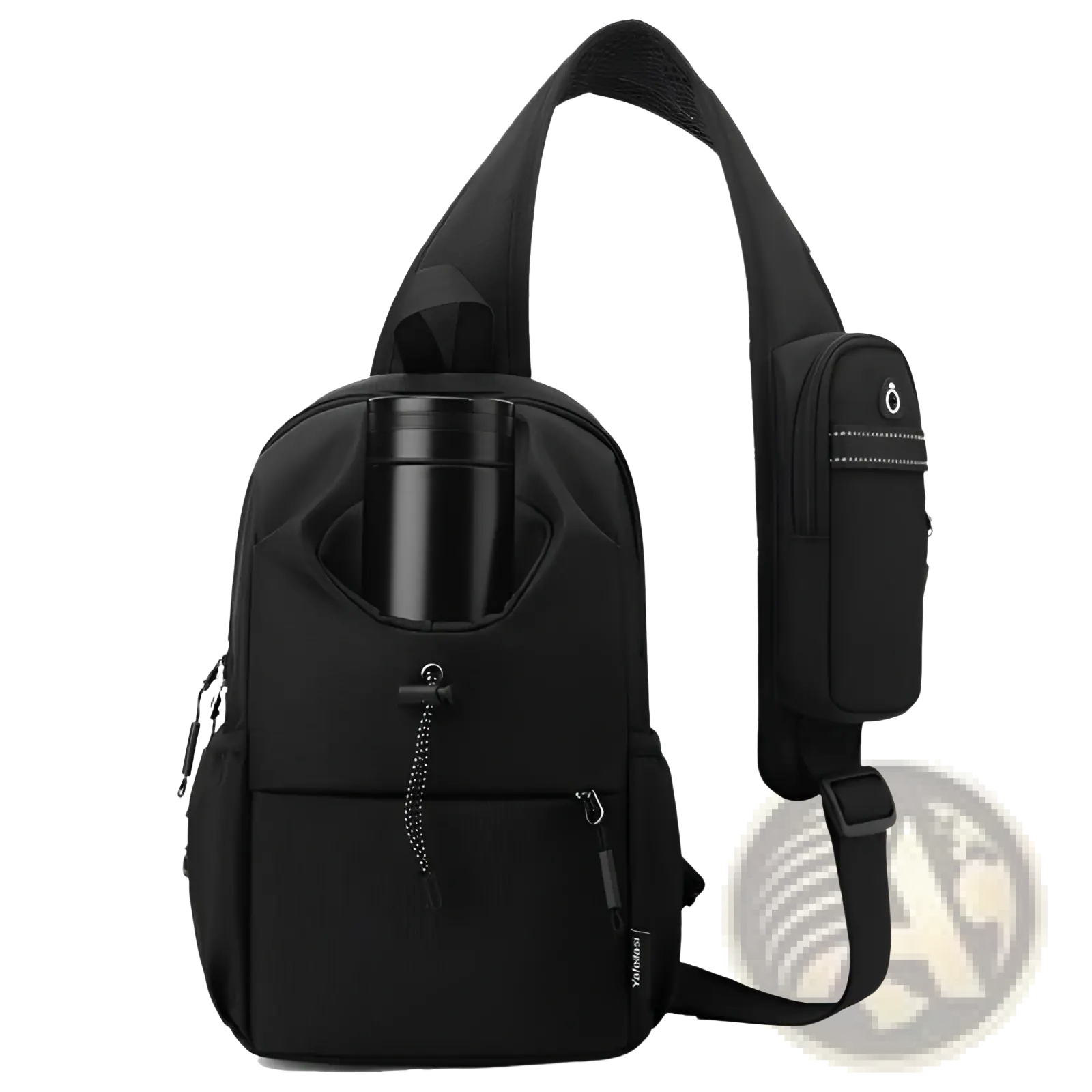 Black nylon waterproof men’s oxford cloth minimalist crossbody chest bag with multiple zippered compartments