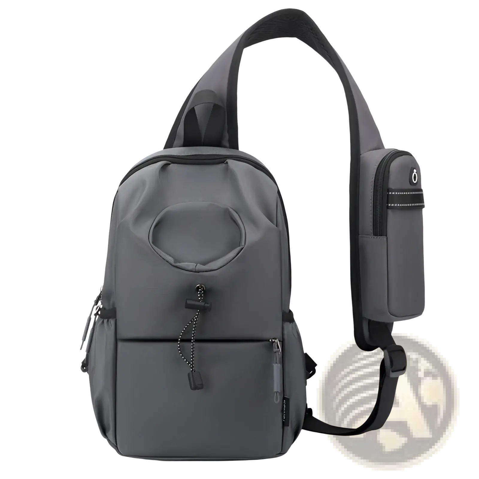 Waterproof men’s oxford cloth gray nylon crossbody chest bag with black trim and side zippered pocket