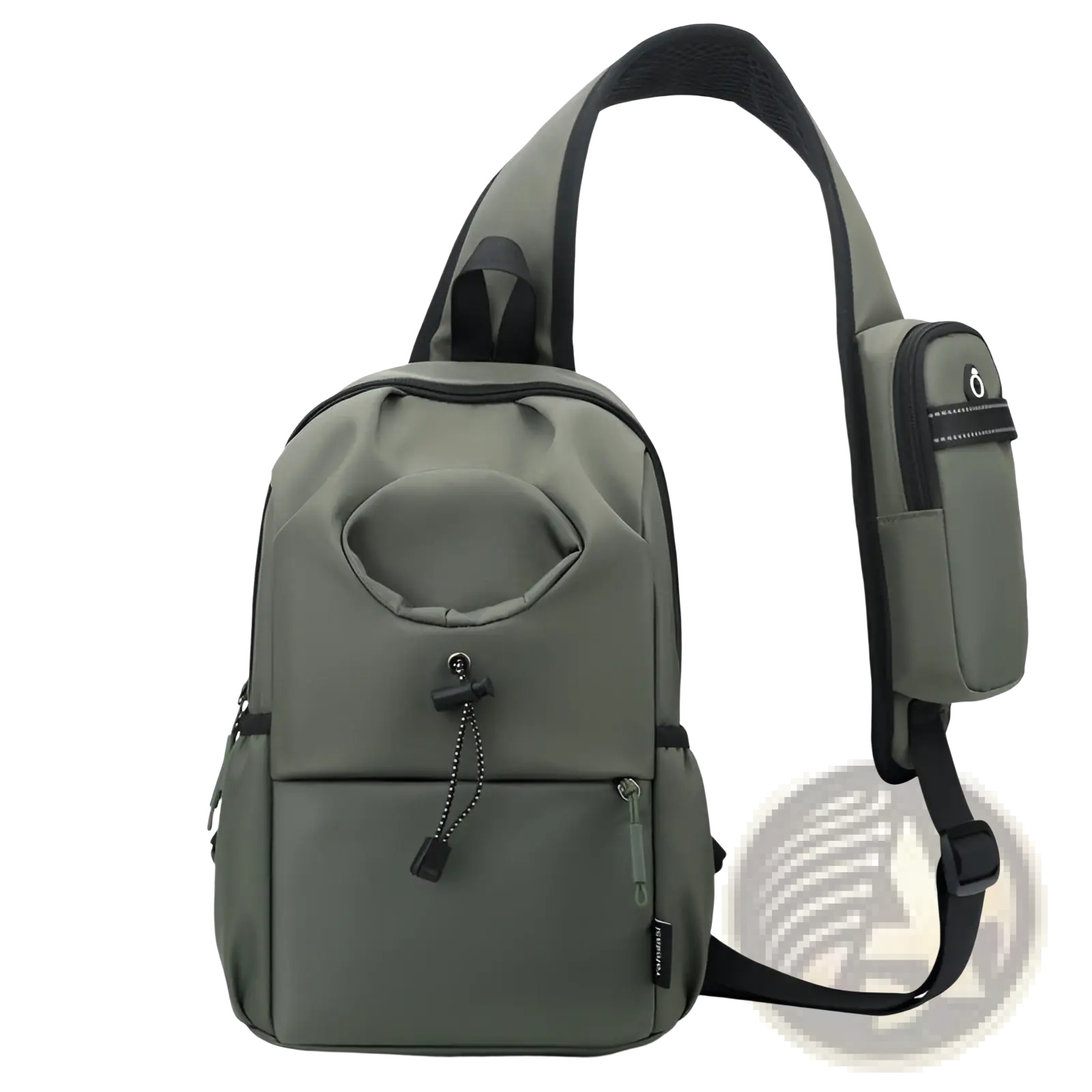 Waterproof men’s oxford cloth minimalist crossbody chest bag in olive green nylon with black trim and adjustable strap