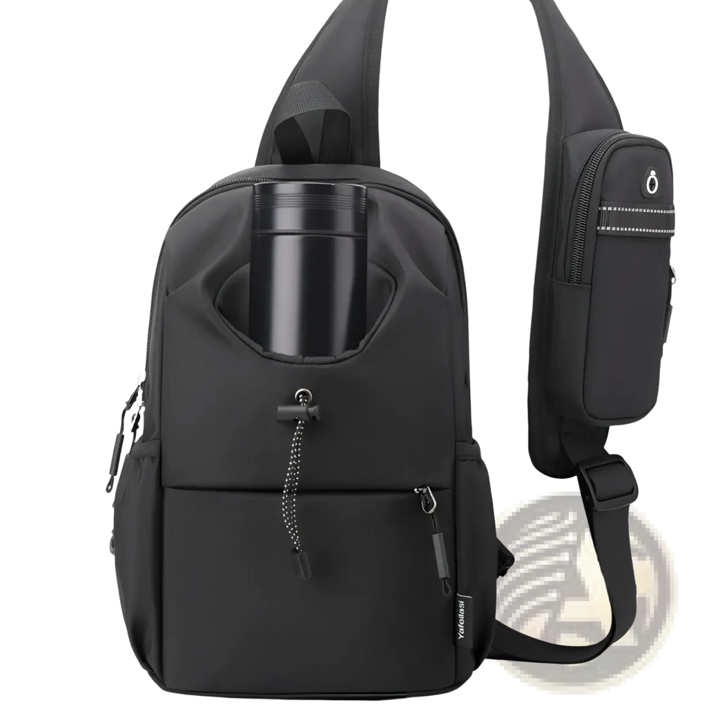 Black waterproof men’s oxford cloth crossbody chest bag with sleek minimalist design and multiple zippered compartments