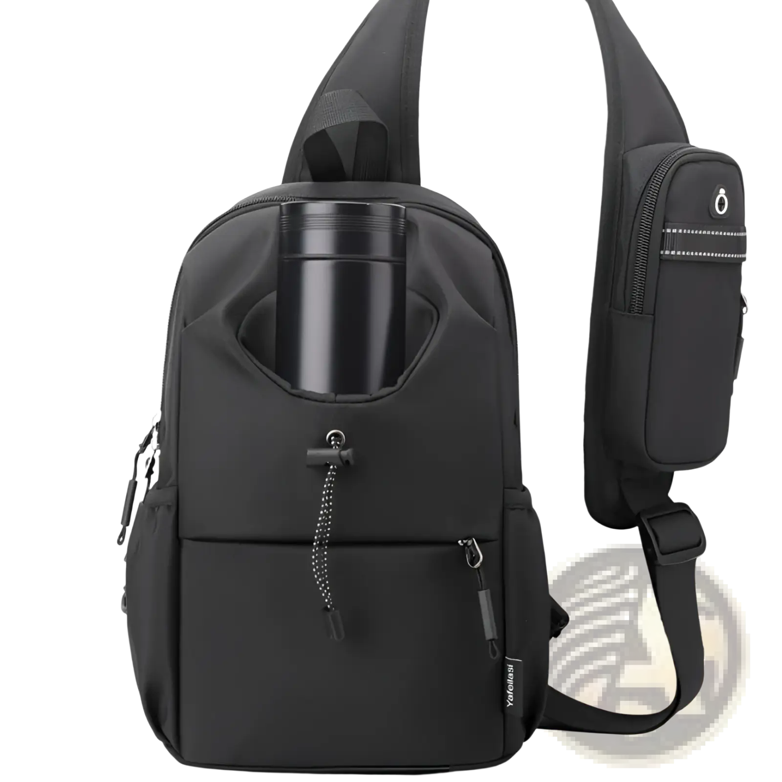 Black waterproof men’s oxford cloth crossbody chest bag with sleek minimalist design and multiple zippered compartments
