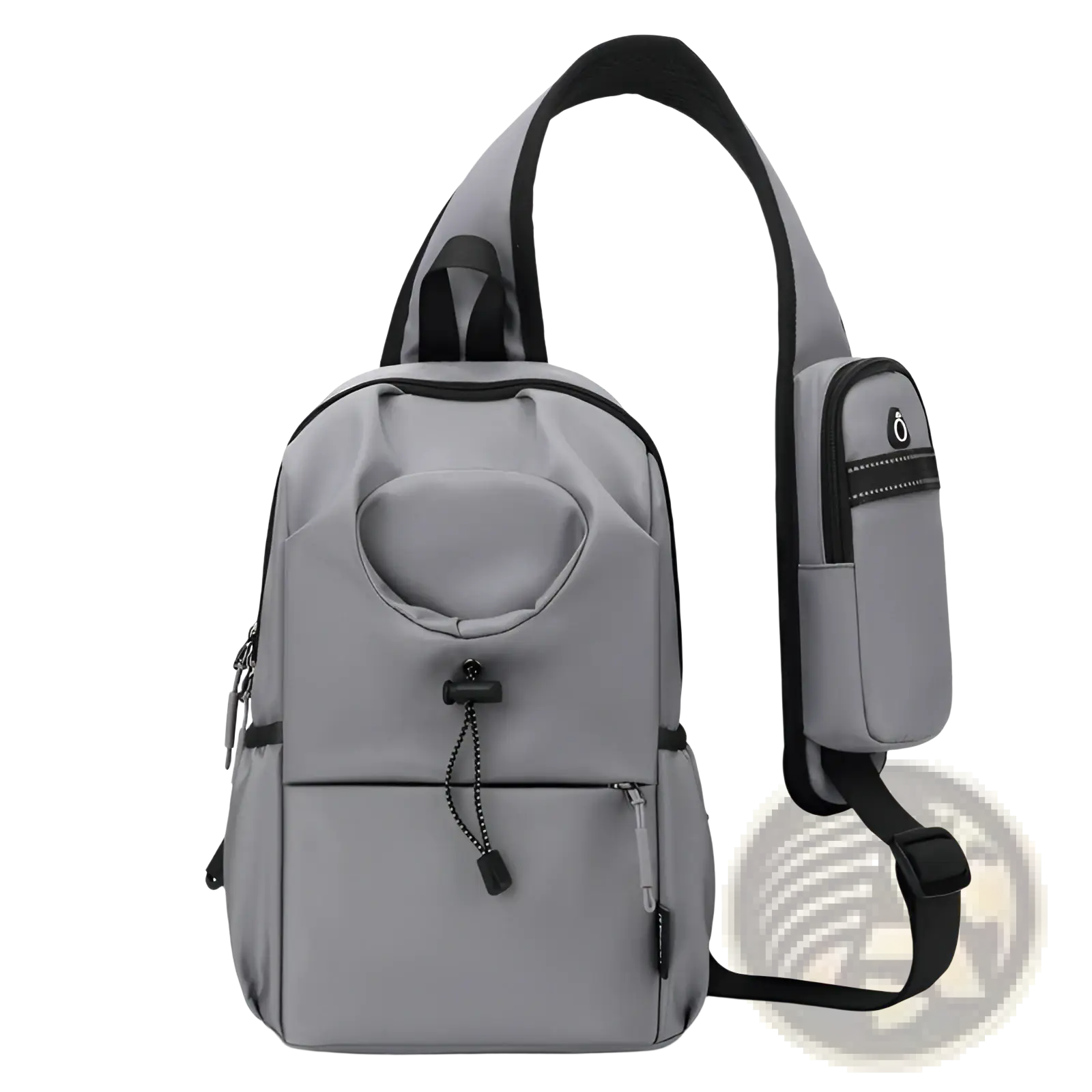 Waterproof men’s gray nylon crossbody bag with black trim and side pocket featuring a small logo in oxford cloth