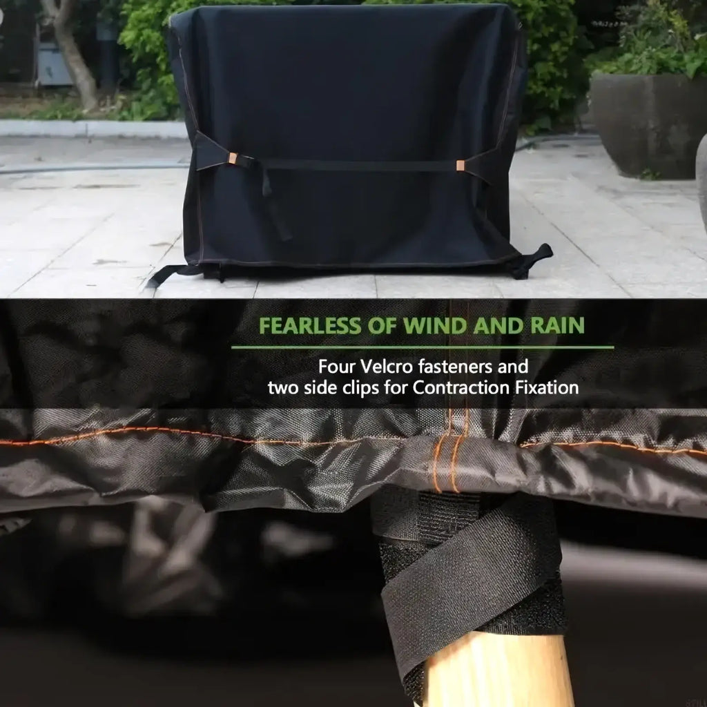 Black waterproof outdoor grill cover with reinforced stitching velcro fasteners made of oxford fabric for outdoor use