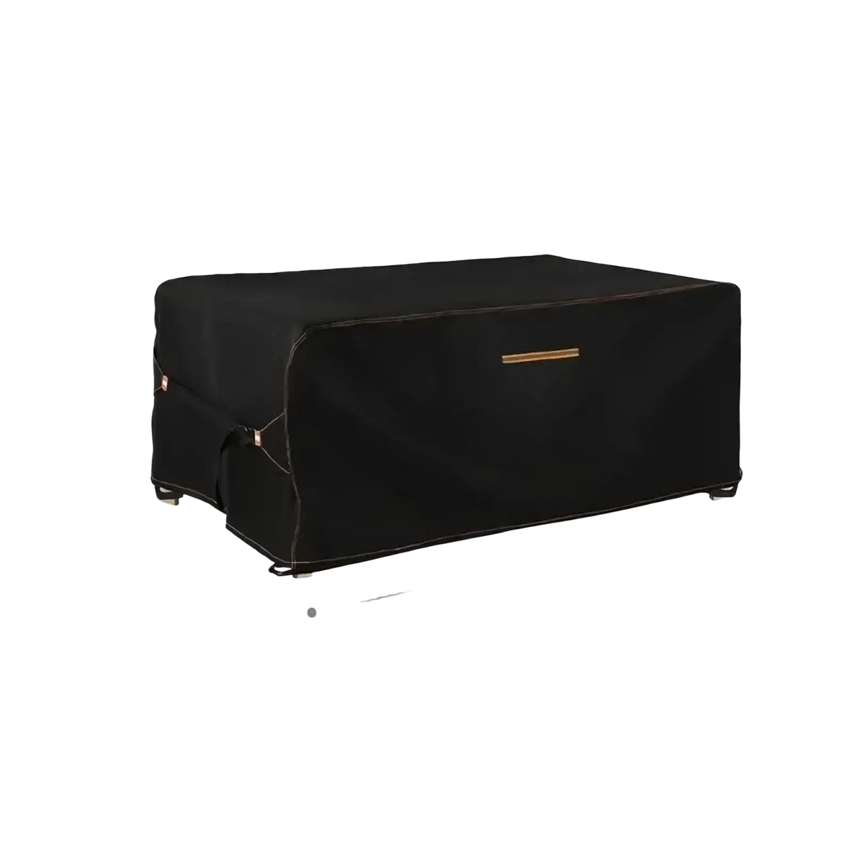 Waterproof outdoor furniture cover in black oxford fabric with gold-toned zipper and reinforced stitching