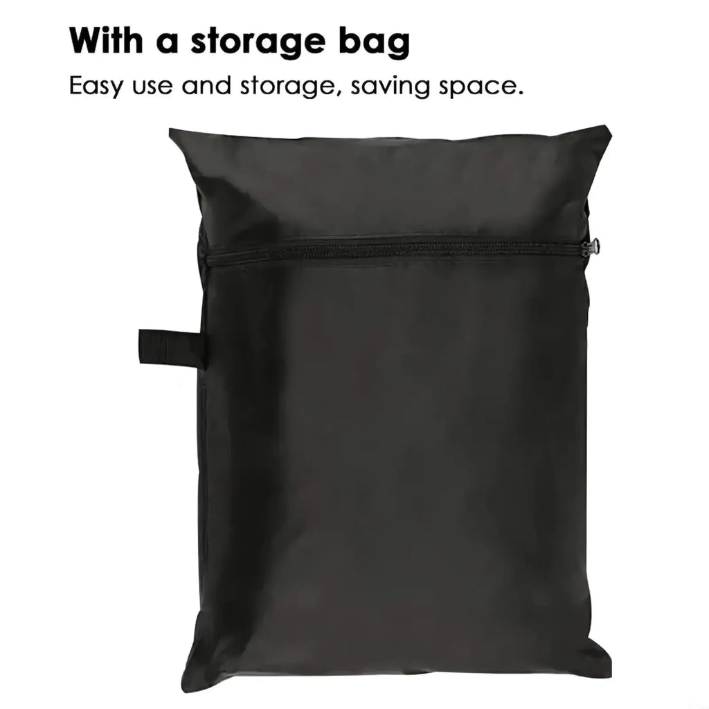 Black waterproof outdoor furniture cover made of oxford fabric with zipper closure and small handle storage bag