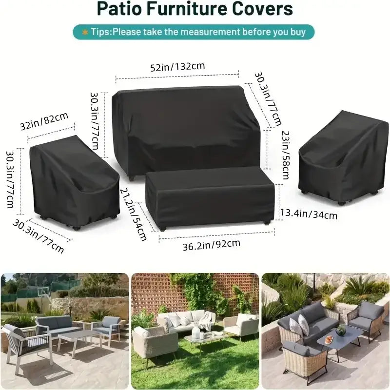 Black durable waterproof outdoor furniture covers 4-piece set designed to protect sofas and chairs