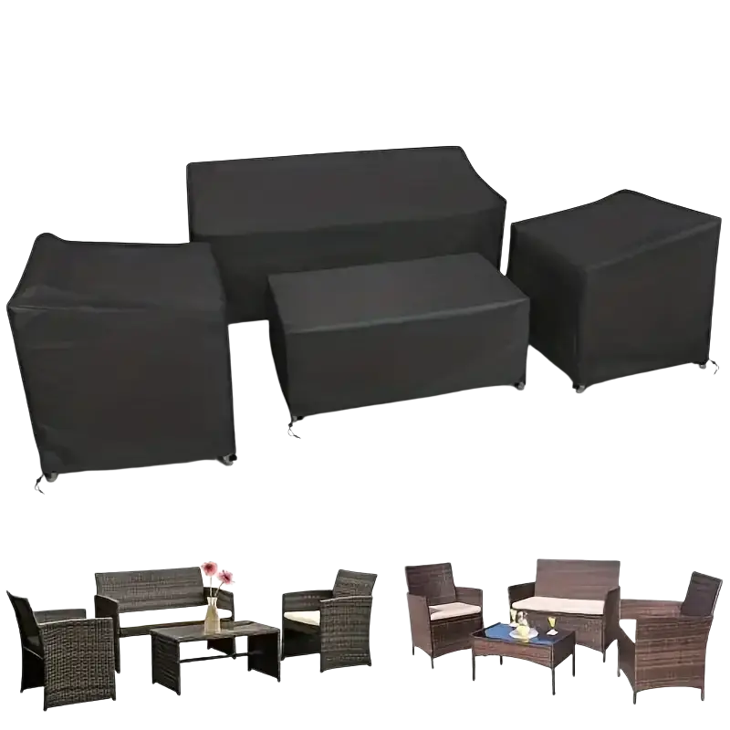 Black waterproof outdoor furniture covers 4-piece set designed for protecting wicker furniture from weather elements