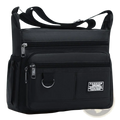 Black nylon waterproof oxford mens crossbody bag with silver zippers and metal d-ring for multiple pockets