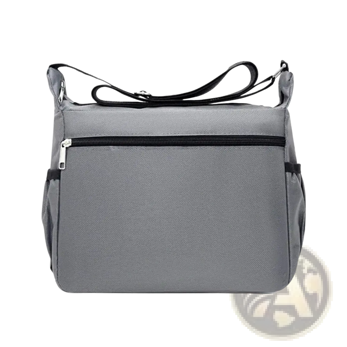 Gray waterproof oxford mens crossbody bag with black zipper and strap featuring multiple pockets for organization