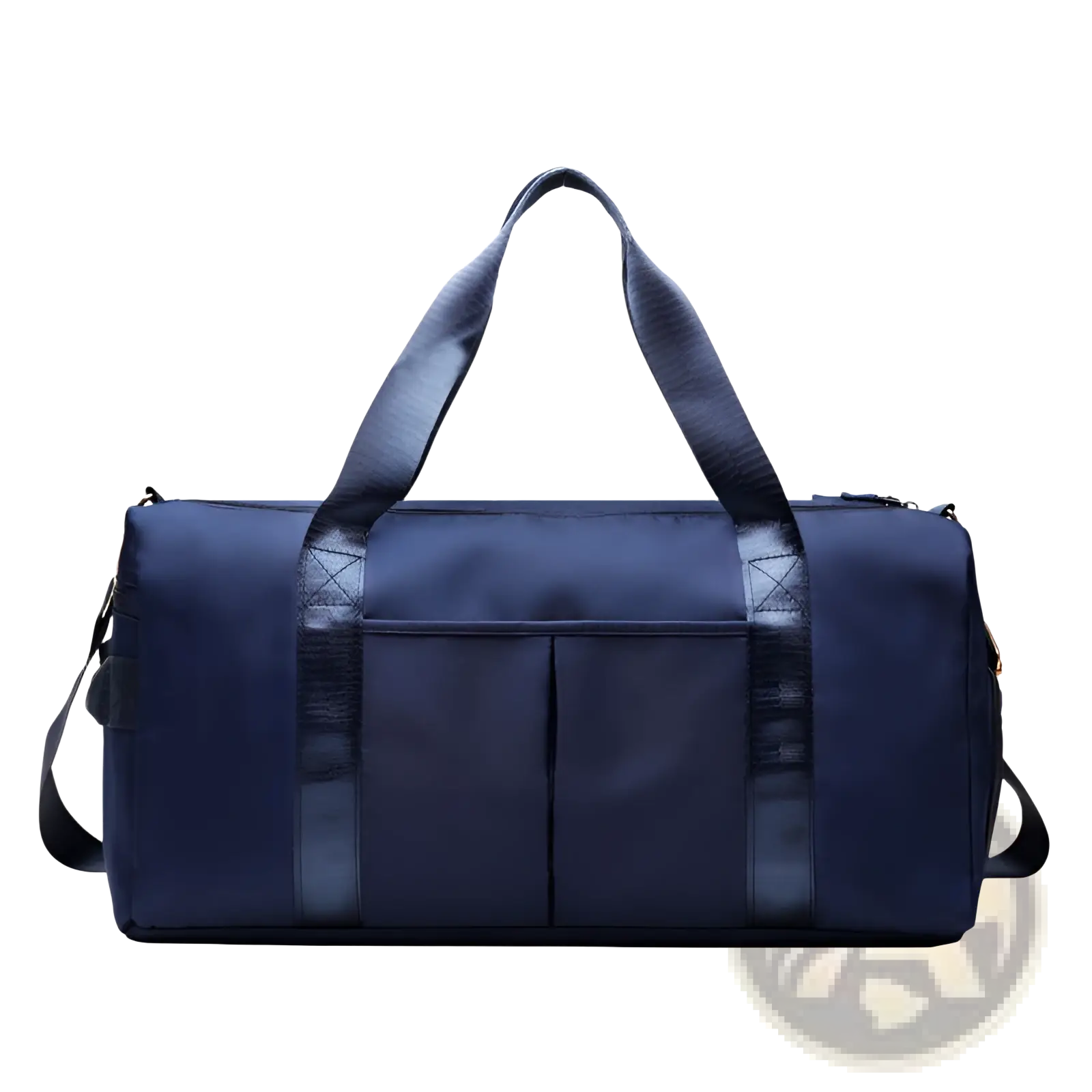 Navy blue waterproof oxford nylon travel duffel bag with reinforced straps and front pockets for gym and sports