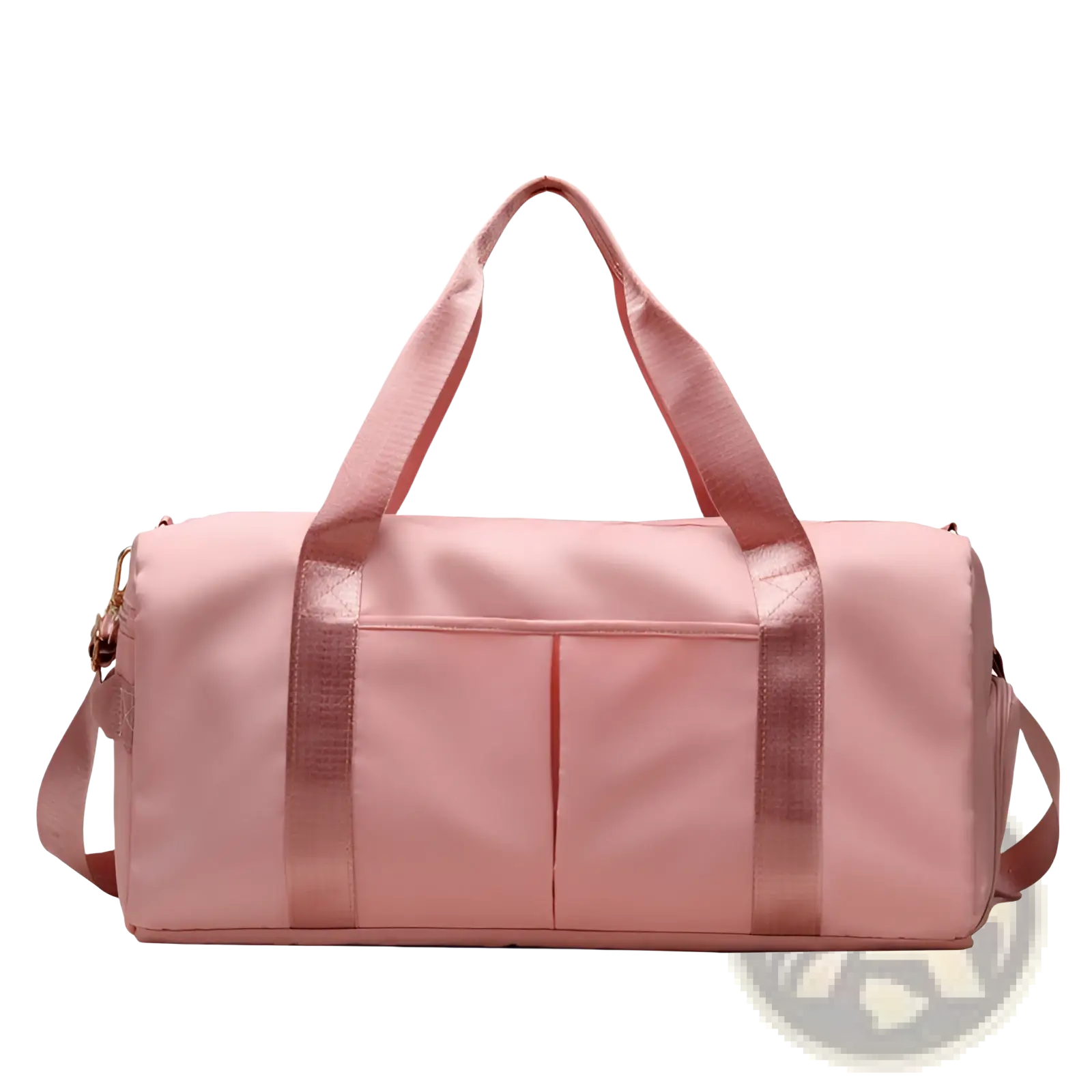 Pink nylon waterproof oxford travel duffel bag with matching handles and detachable shoulder strap for gym and sports