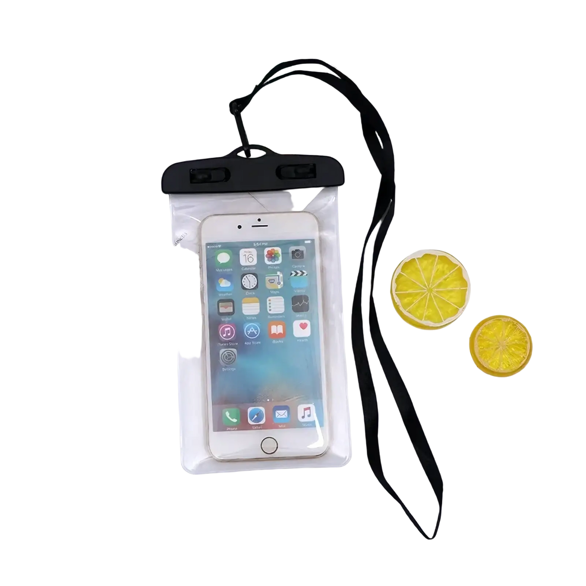 Clear waterproof phone case universal underwater pouch with black top and strap for full screen visibility