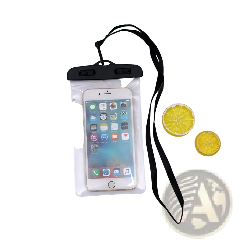 Clear waterproof phone case universal underwater pouch with black top and strap for full screen visibility