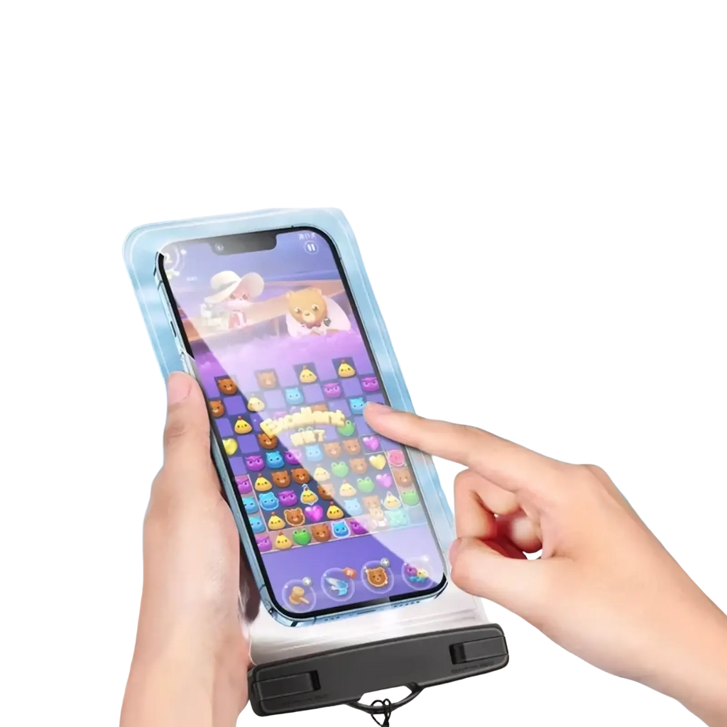 Transparent waterproof phone case universal underwater pouch with black clasp designed for sensitive operation without jamming