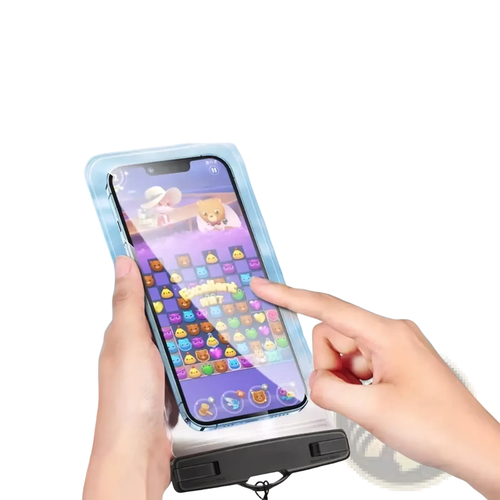 Transparent waterproof phone case universal underwater pouch with black clasp designed for sensitive operation without jamming